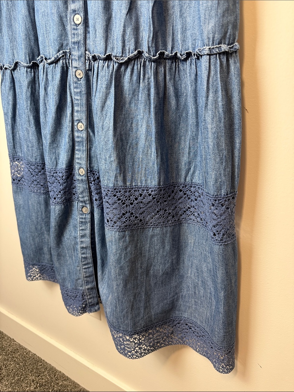 349. LoveShackFancy x Gap Denim Tiered Midi Dress 100% Cotton Size S - Picture 5 of 8